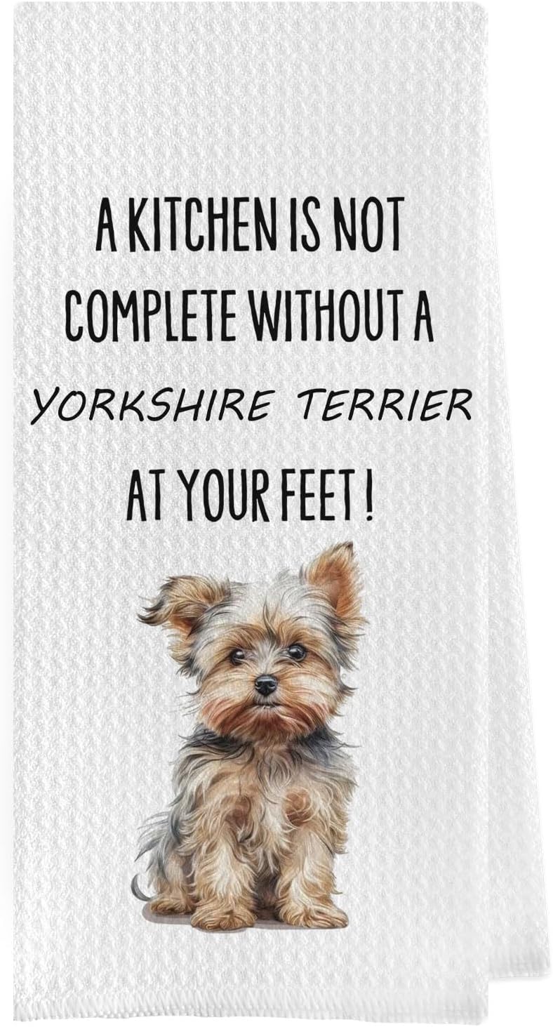 Geqtt Yorkie Gifts Dish Towels - Funny Yorkshire Terrier Decorative Waffle Weave Kitchen Towels, Yorkshire Terrier Hand Tea Towels, Yorkshire Terrier Gifts (16×24 Inches) - Image 1